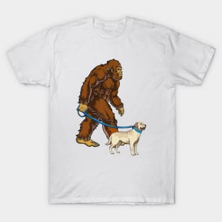 Funny Bigfoot Sasquatch Walking Labrador T-Shirt